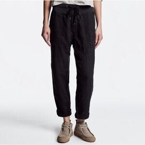 James Perse Utility Mixed Media Linen Pants XS Dark Navy Straight Leg Pull On